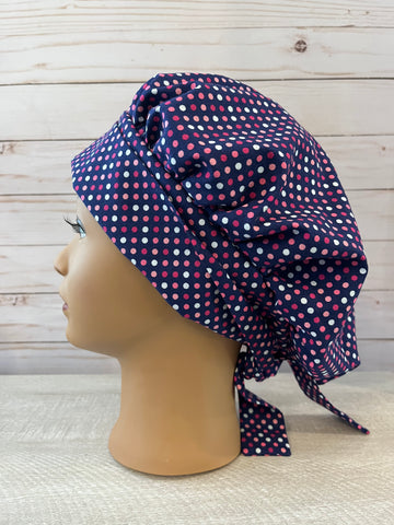 Scrub Hat - Pink Dots on Navy