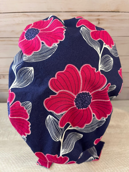 Scrub Hat - Large Floral on Navy