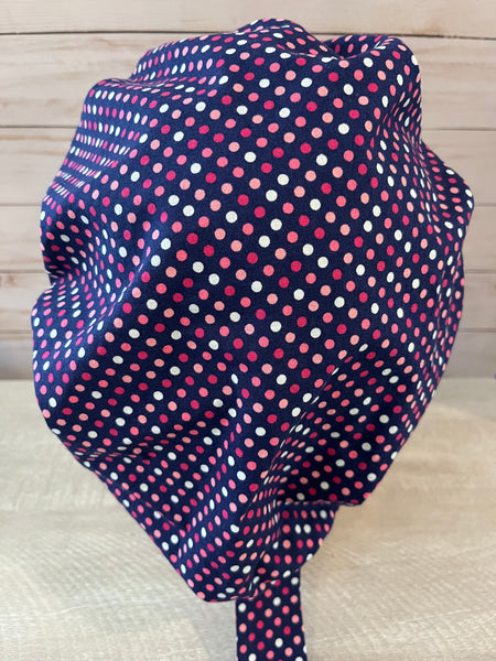 Scrub Hat - Pink Dots on Navy