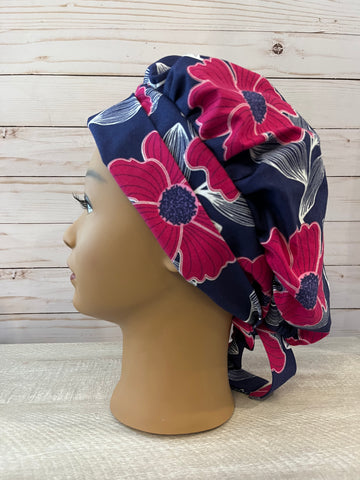 Scrub Hat - Large Floral on Navy